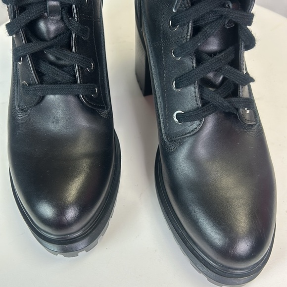 Zara Black Leather Combat Boots Stacked Heel Lug Sole - Picture 4 of 12